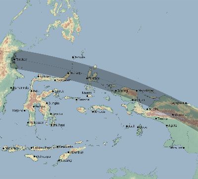 Map of the eclipse path across Indonesia on 10/18/2563