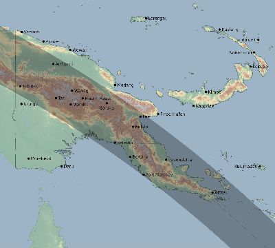 Map of the eclipse path across Papua New Guinea on 10/18/2563