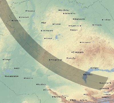 Map of the eclipse path across Kazakhstan on 08/27/2565