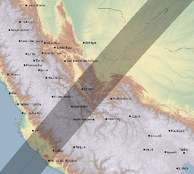 Map of the eclipse path across Peru on 02/21/2566