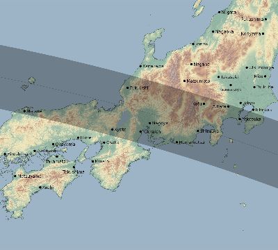 Map of the eclipse path across Japan on 08/16/2566