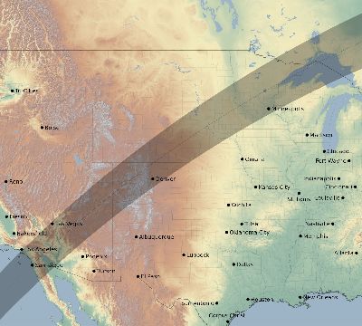 Map of the eclipse path across United States on 02/10/2567