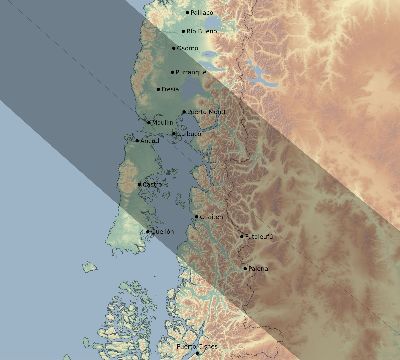 Map of the eclipse path across Chile on 08/06/2567