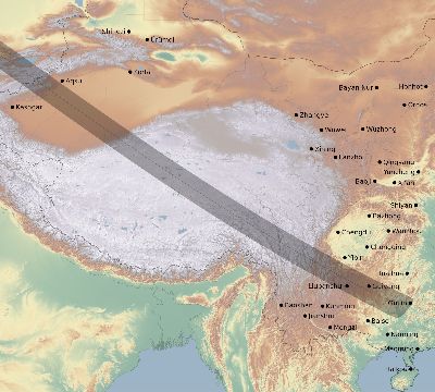 Map of the eclipse path across China on 06/15/2569