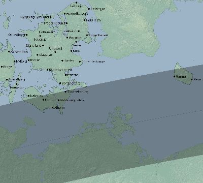 Map of the eclipse path across Denmark on 06/15/2569