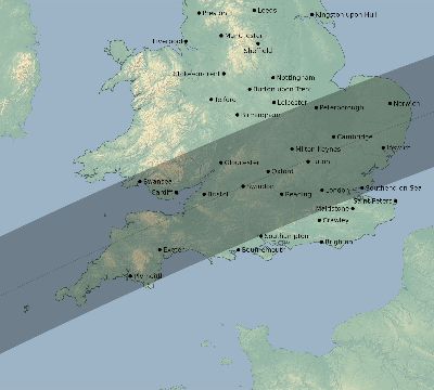 Map of the eclipse path across United Kingdom on 06/15/2569