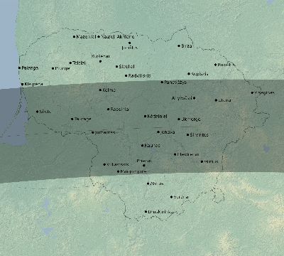 Map of the eclipse path across Lithuania on 06/15/2569