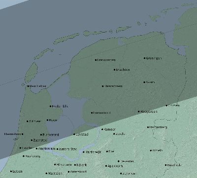 Map of the eclipse path across Netherlands on 06/15/2569