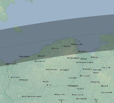 Map of the eclipse path across Poland on 06/15/2569