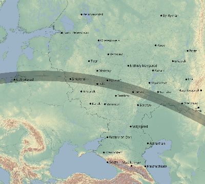 Map of the eclipse path across Russia on 06/15/2569