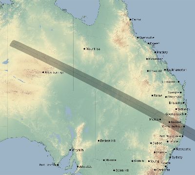 Map of the eclipse path across Australia on 12/09/2569