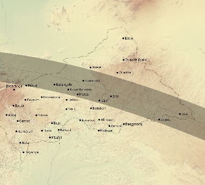 Map of the eclipse path across Central African Republic on 06/05/2570
