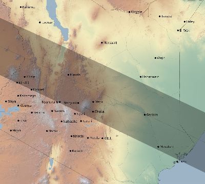 Map of the eclipse path across Kenya on 06/05/2570