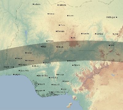 Map of the eclipse path across Nigeria on 06/05/2570