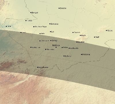 Map of the eclipse path across Chad on 06/05/2570