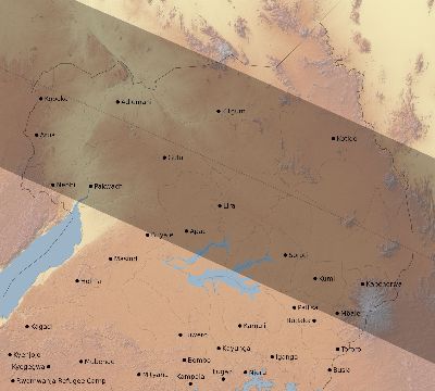 Map of the eclipse path across Uganda on 06/05/2570