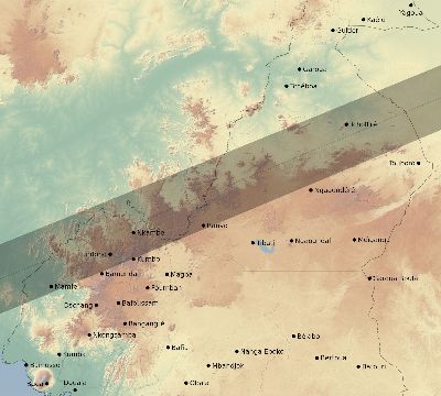 Map of the eclipse path across Cameroon on 11/29/2570