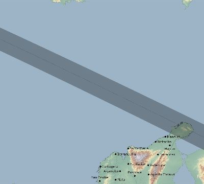 Map of the eclipse path across Colombia on 11/29/2570