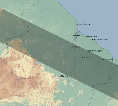 Map of the eclipse path across Guyana on 11/29/2570