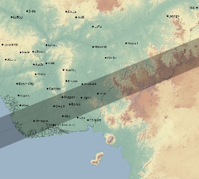 Map of the eclipse path across Nigeria on 11/29/2570