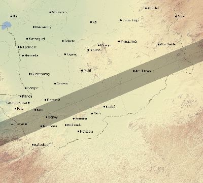 Map of the eclipse path across Chad on 11/29/2570