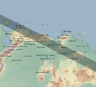 Map of the eclipse path across Venezuela on 11/29/2570
