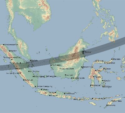 Map of the eclipse path across Indonesia on 04/03/2573