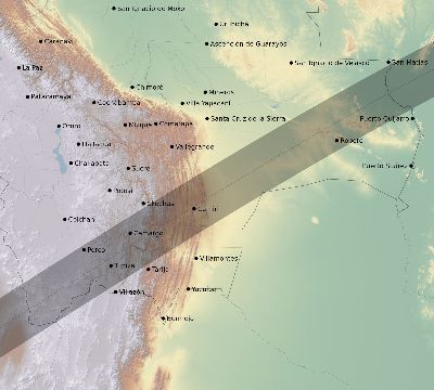 Map of the eclipse path across Bolivia on 03/24/2574