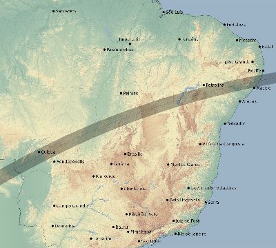 Map of the eclipse path across Brazil on 03/24/2574