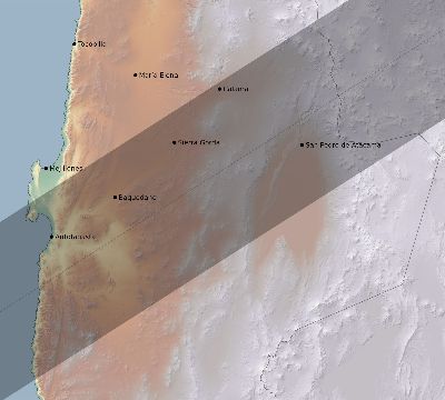 Map of the eclipse path across Chile on 03/24/2574