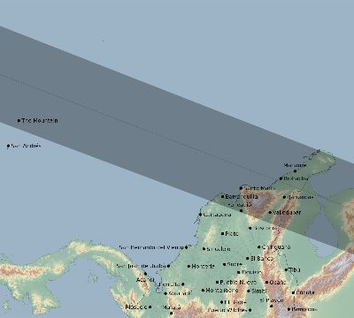 Map of the eclipse path across Colombia on 01/20/2577