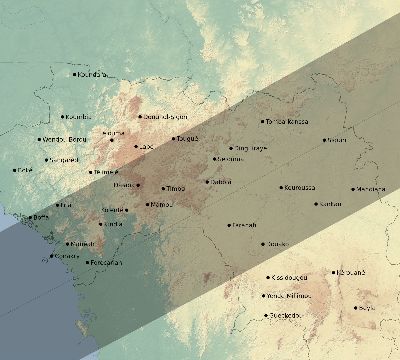 Map of the eclipse path across Guinea on 01/20/2577