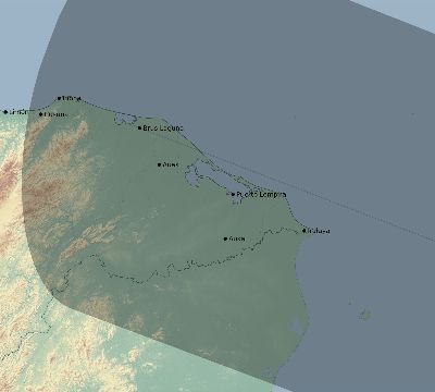 Map of the eclipse path across Honduras on 01/20/2577