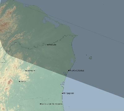 Map of the eclipse path across Nicaragua on 01/20/2577
