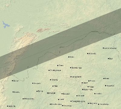 Map of the eclipse path across Burkina Faso on 07/16/2577