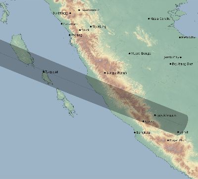 Map of the eclipse path across Indonesia on 07/16/2577