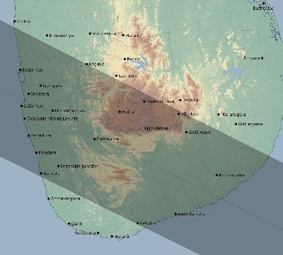 Map of the eclipse path across Sri Lanka on 07/16/2577