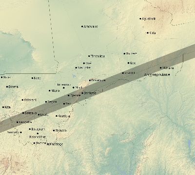 Map of the eclipse path across Mali on 07/16/2577