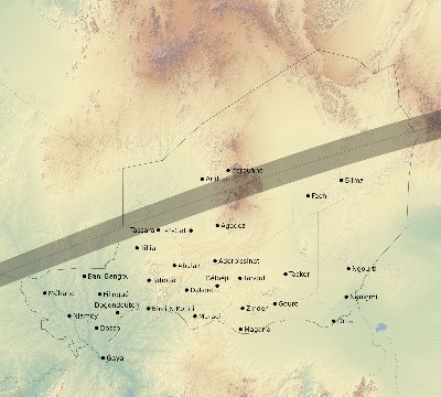 Map of the eclipse path across Niger on 07/16/2577