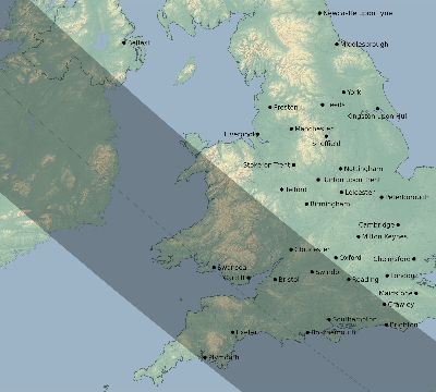 Map of the eclipse path across United Kingdom on 07/06/2578