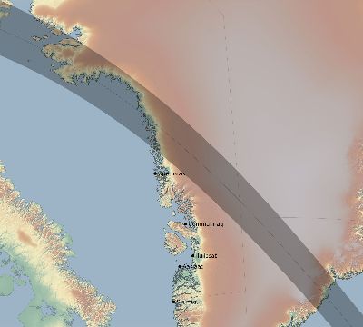 Map of the eclipse path across Greenland on 07/06/2578