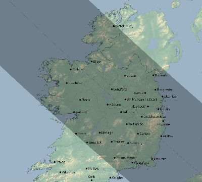 Map of the eclipse path across Ireland on 07/06/2578