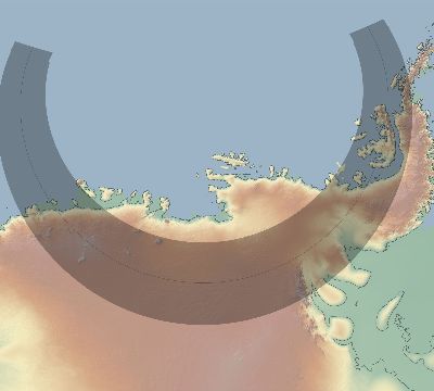 Map of the eclipse path across Antarctica on 12/29/2578