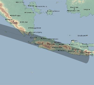 Map of the eclipse path across Indonesia on 05/14/2580