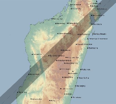 Map of the eclipse path across Madagascar on 05/14/2580