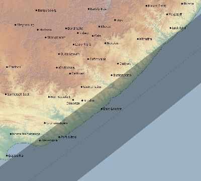 Map of the eclipse path across South Africa on 05/14/2580