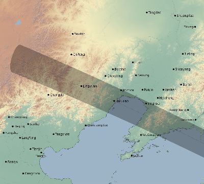 Map of the eclipse path across China on 11/08/2580