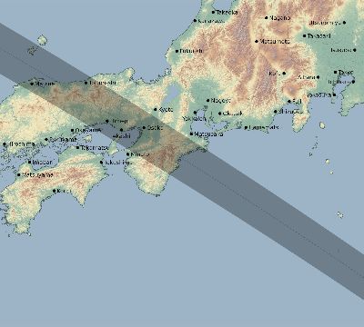 Map of the eclipse path across Japan on 11/08/2580