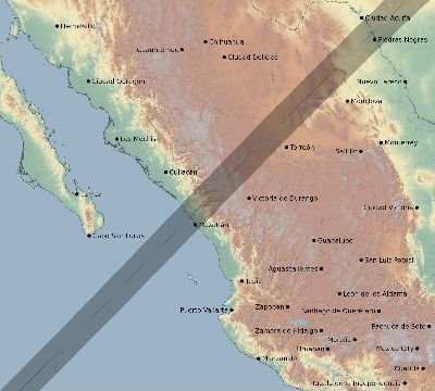 Map of the eclipse path across Mexico on 05/04/2581