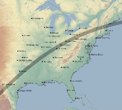 Map of the eclipse path across United States on 05/04/2581